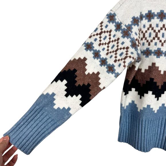Joseph A Fair Isle Mock Neck Winter Sweater Blue Denim Combo Size Small NWT - Picture 5 of 9